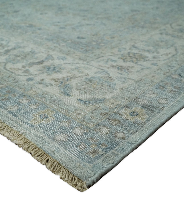 Vintage 6x9, 8x10 and 9x12 Hand Knotted Traditional Silver, brown and Beige Antique Textured Low Pile Distressed Wool Rug | TRD53114