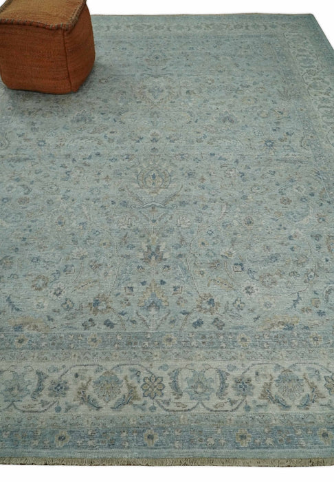 Vintage 6x9, 8x10 and 9x12 Hand Knotted Traditional Silver, brown and Beige Antique Textured Low Pile Distressed Wool Rug | TRD53114