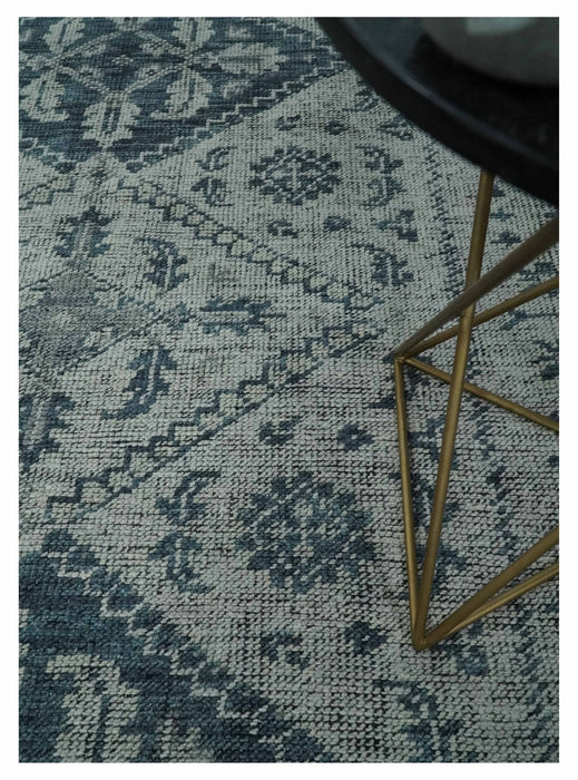 Vintage Style Distressed Traditional Hand Knotted Serapi Silver and Gray Multi Size Area Rug