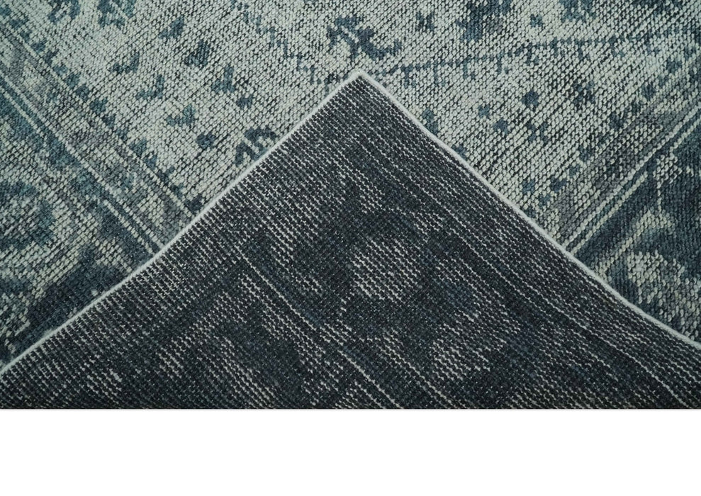 Vintage Style Distressed Traditional Hand Knotted Serapi Silver and Gray Multi Size Area Rug