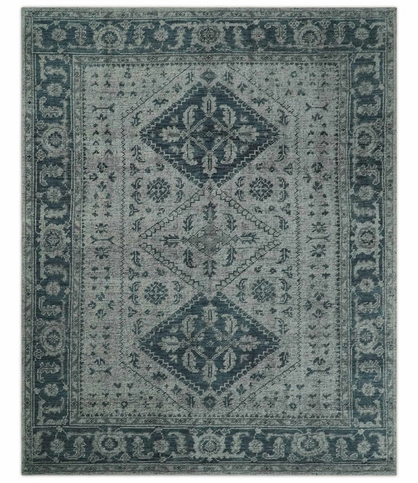 Vintage Style Distressed Traditional Hand Knotted Serapi Silver and Gray Multi Size Area Rug