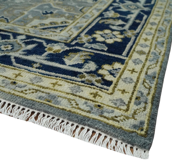 Vintage Style 8x10 Hand Knotted Heriz Serapi Gray, Beige and Blue Traditional Area Rug
