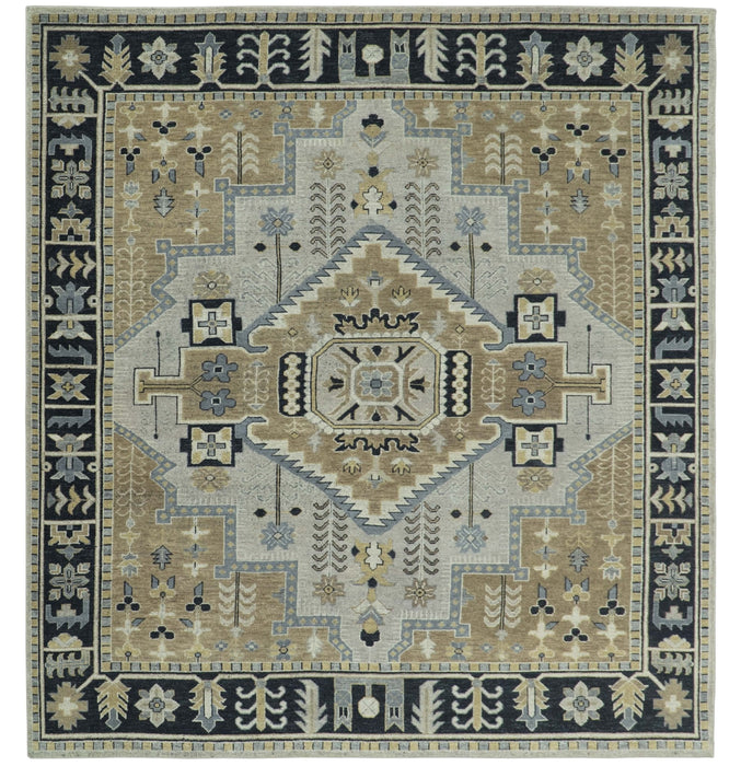 Vintage Distressed Hand Knotted Traditional Heriz Camel Custom Made wool Area Rug