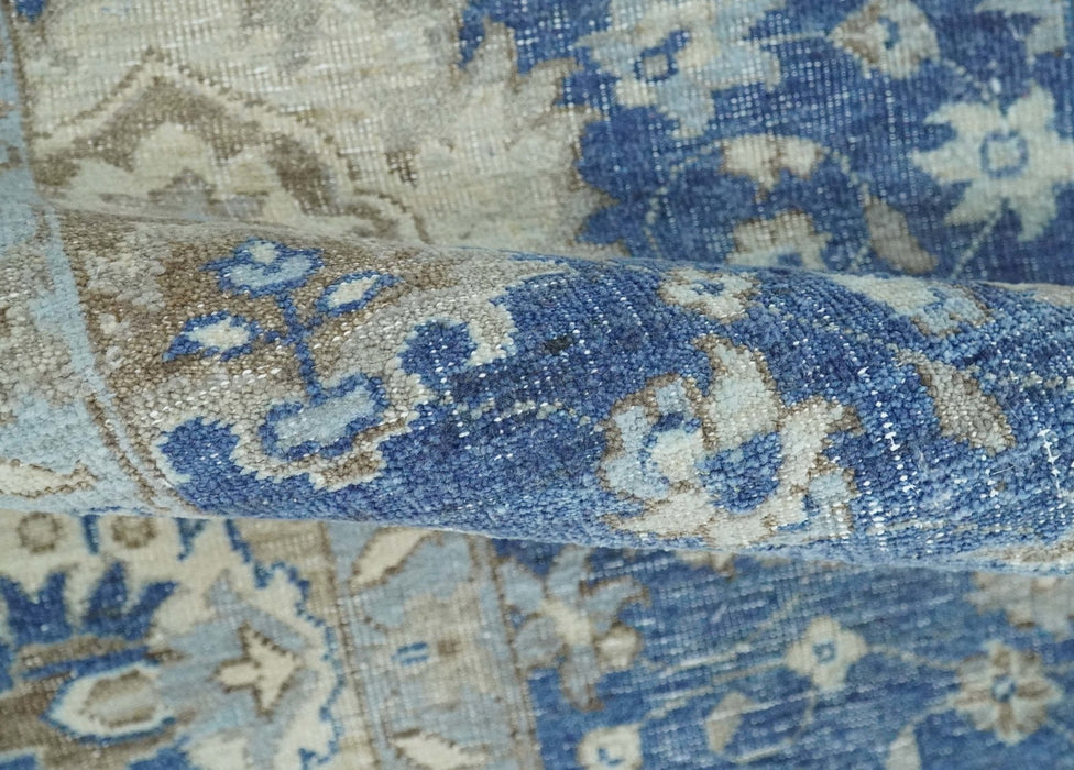 Vintage Hand Knotted 2x4 Blue, Ivory and Gray Traditional Oxidized Textured Persian Low Pile Wool Rug | N3424