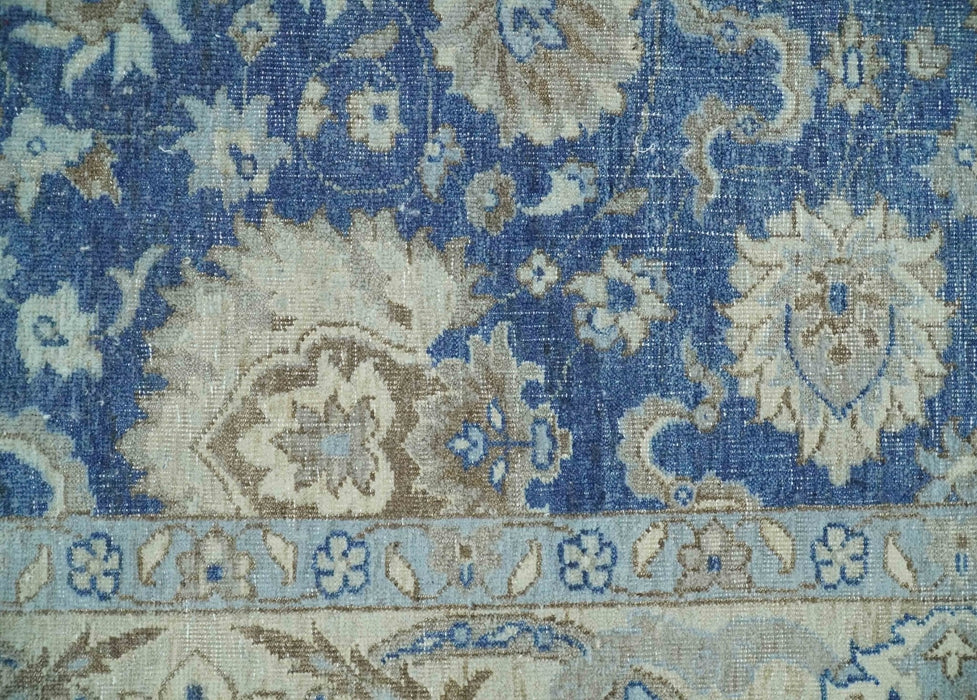 Vintage Hand Knotted 2x4 Blue, Ivory and Gray Traditional Oxidized Textured Persian Low Pile Wool Rug | N3424