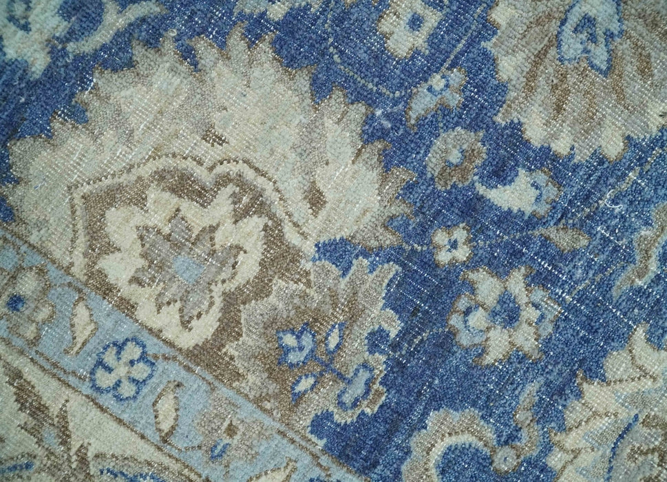Vintage Hand Knotted 2x4 Blue, Ivory and Gray Traditional Oxidized Textured Persian Low Pile Wool Rug | N3424