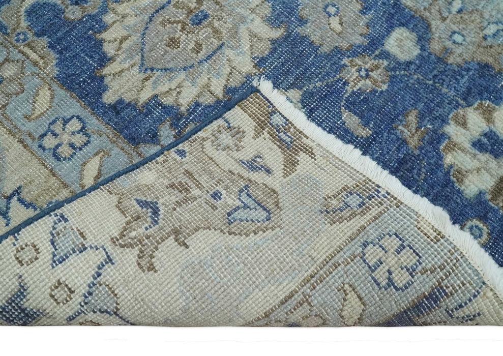 Vintage Hand Knotted 2x4 Blue, Ivory and Gray Traditional Oxidized Textured Persian Low Pile Wool Rug | N3424