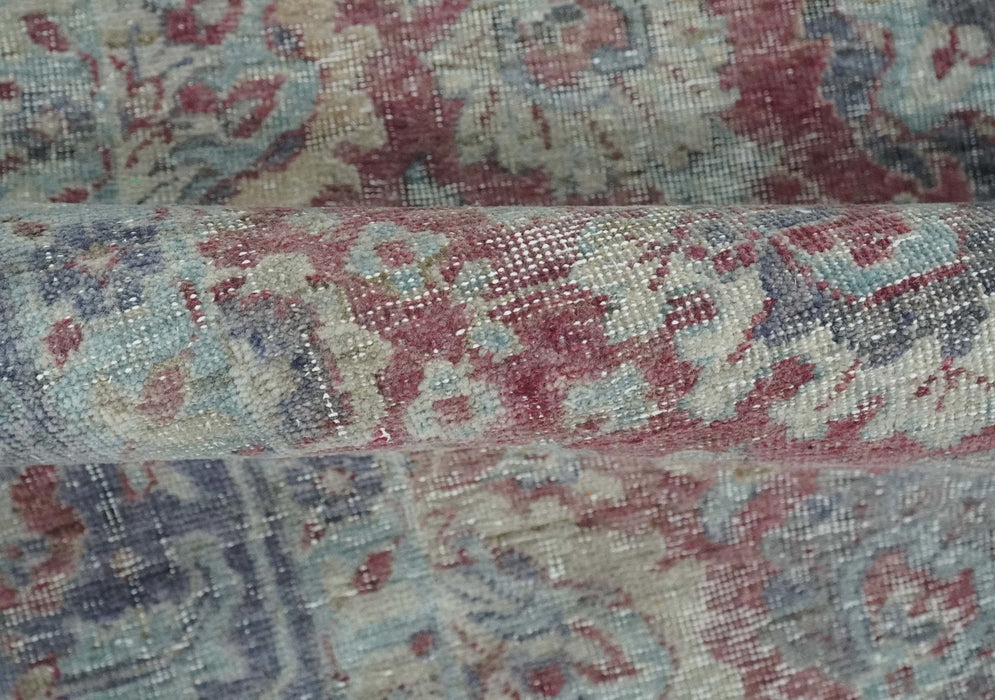 Vintage Hand Knotted 2x4 Maroon and Blue Traditional Oxidized Textured Persian Low Pile Wool Rug| N1824