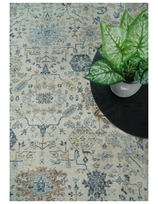 Vintage Style Ivory and Rust Traditional Oxidized Textured Low Pile Mu