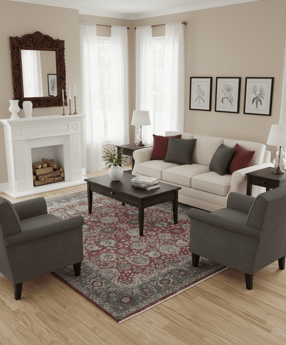 Vintage Hand Knotted 8x10 Traditional Gray And Red Oxidized Pile Wool Rug