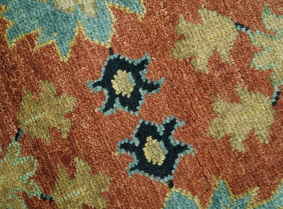 Vintage Style 8x10 Traditional Floral Rust and Olive Oriental Oushak wool area rug