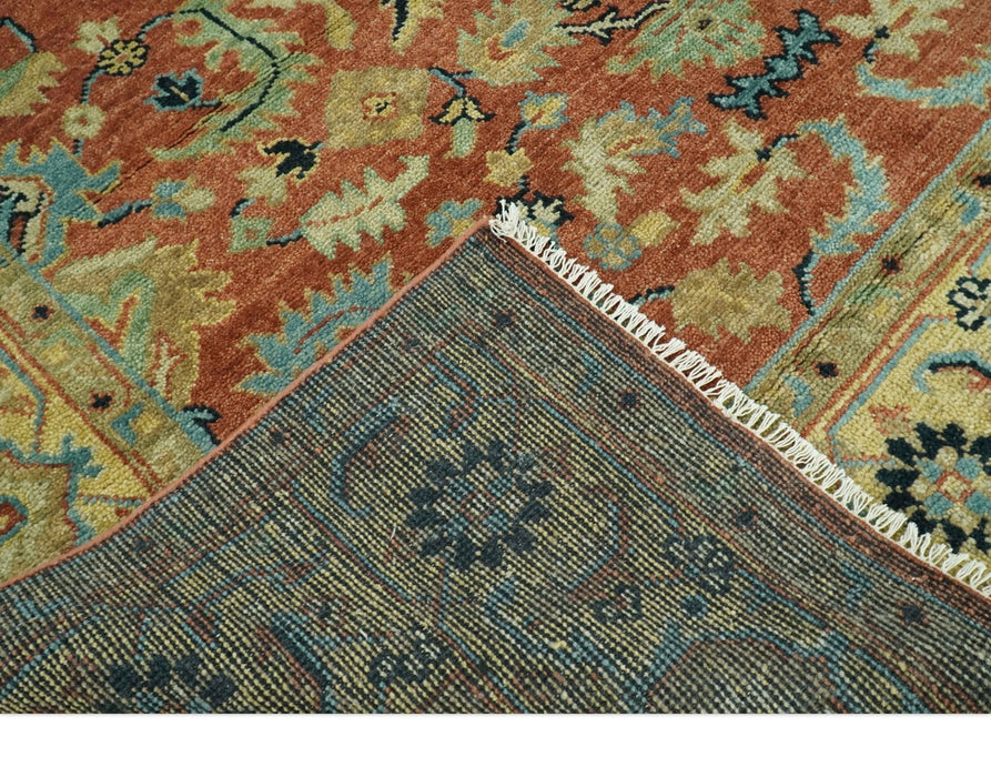 Vintage Style 8x10 Traditional Floral Rust and Olive Oriental Oushak wool area rug