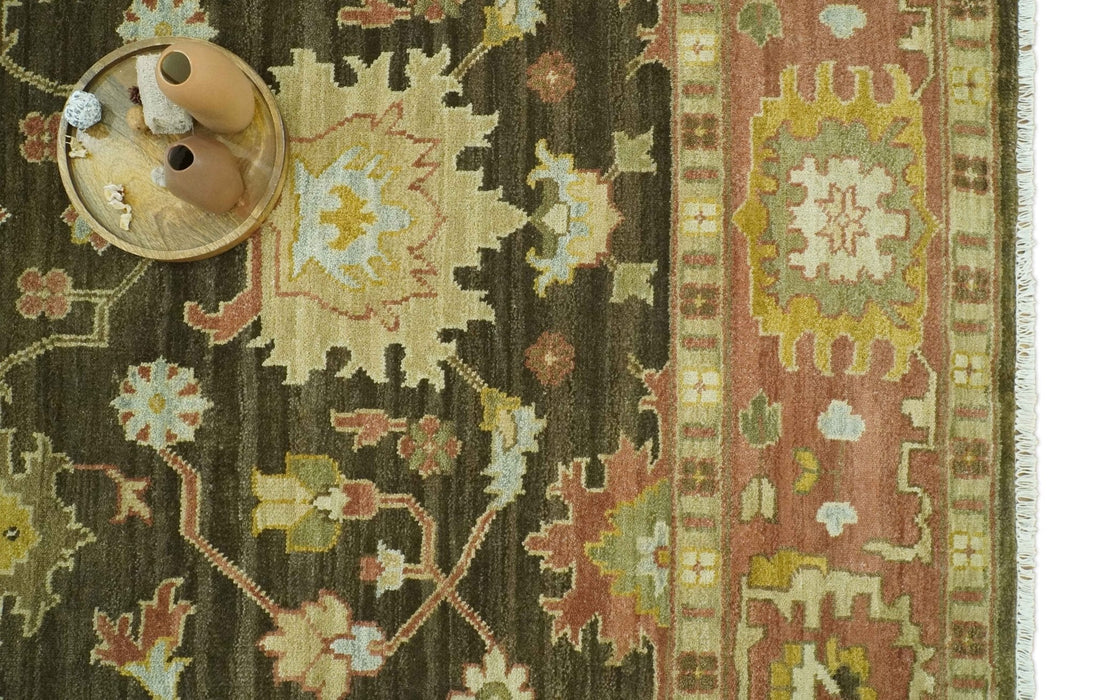 Vintage Style Antique design Green and Rust 8x10 Traditional Floral wool area rug