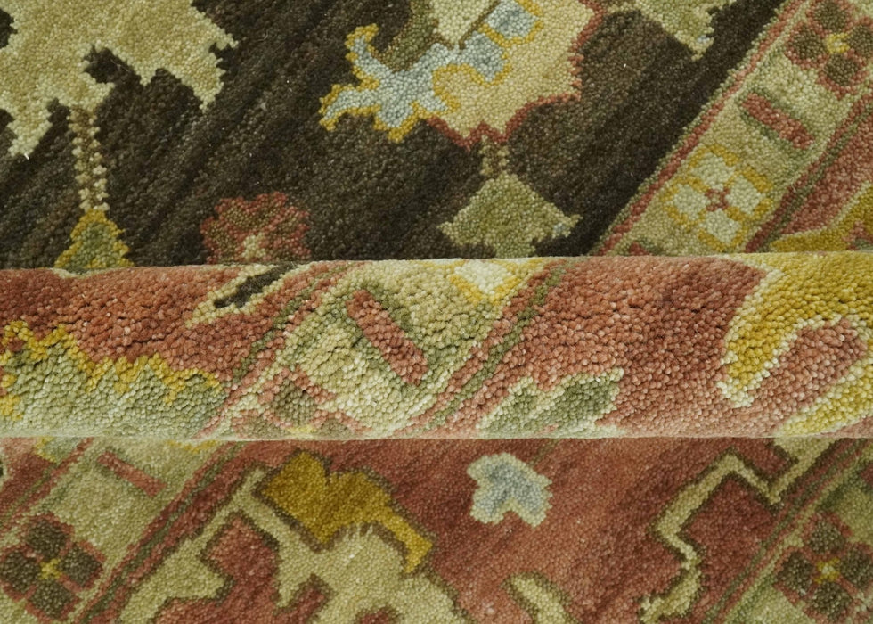 Vintage Style Antique design Green and Rust 8x10 Traditional Floral wool area rug