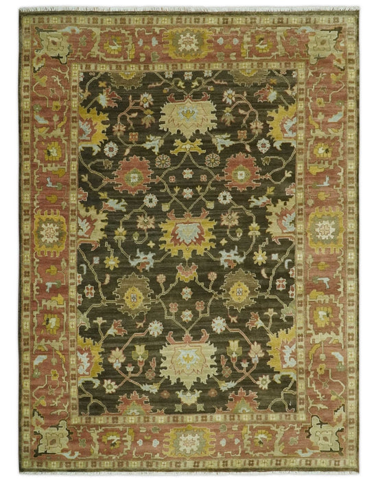 Vintage Style Antique design Green and Rust 8x10 Traditional Floral wool area rug