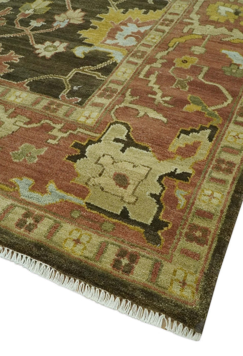 Vintage Style Antique design Green and Rust 8x10 Traditional Floral wool area rug