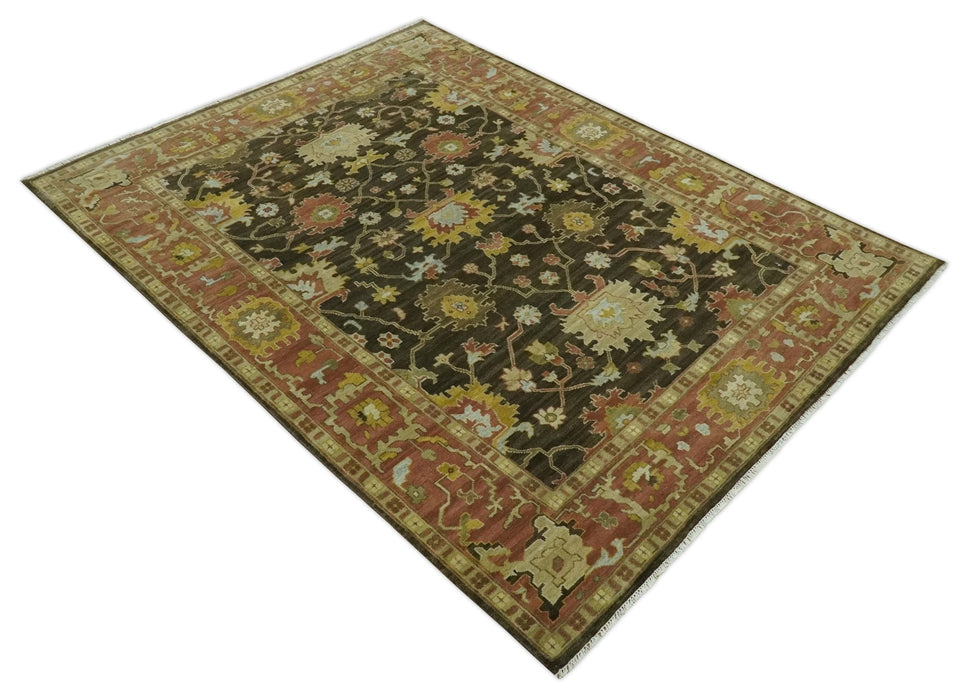 Vintage Style Antique design Green and Rust 8x10 Traditional Floral wool area rug