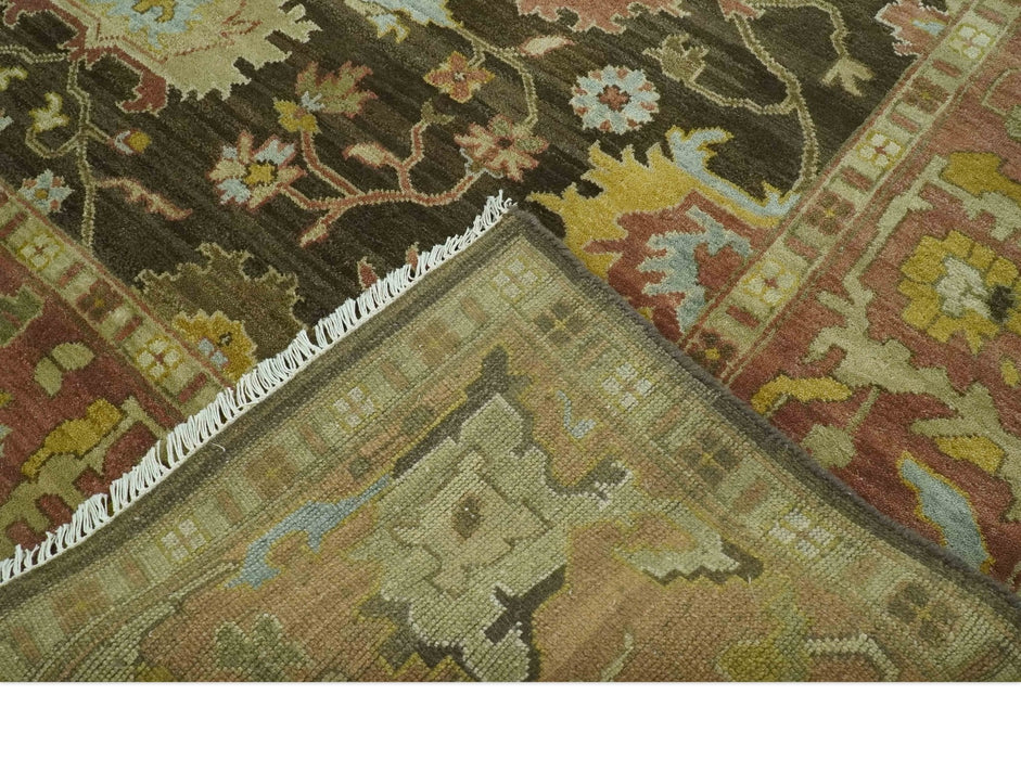 Vintage Style Antique design Green and Rust 8x10 Traditional Floral wool area rug