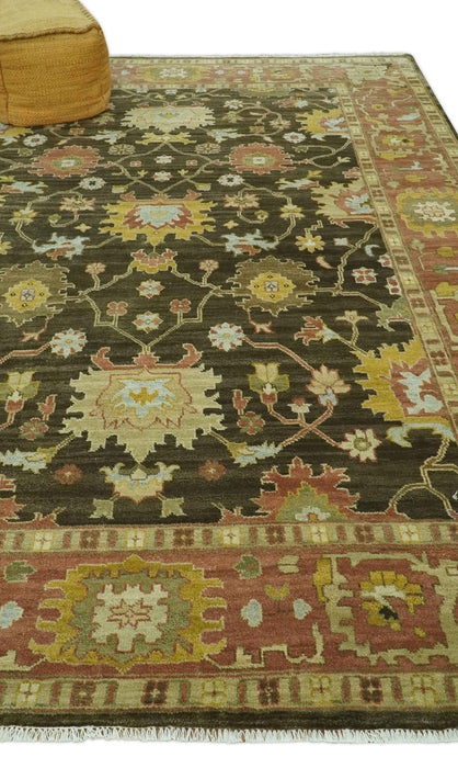 Vintage Style Antique design Green and Rust 8x10 Traditional Floral wool area rug