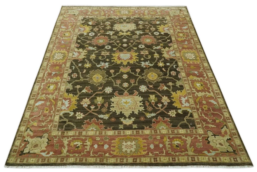 Vintage Style Antique design Green and Rust 8x10 Traditional Floral wool area rug