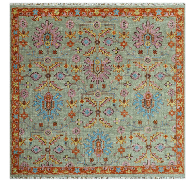 Vintage Style Rust, Pink and Blue Hand Knotted Traditional Oushak Multi Size wool Area Rug