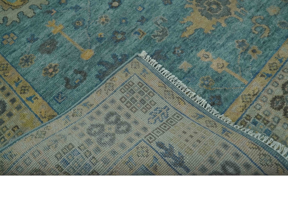 Vintage Style Blue, Beige and silver Hand Knotted Traditional Oushak wool area Rug
