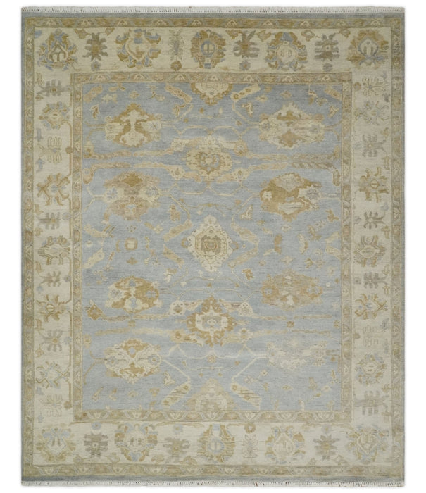 Vintage Style Charcoal, Beige and Olive 8x10 Hand knotted Oushak wool Area Rug