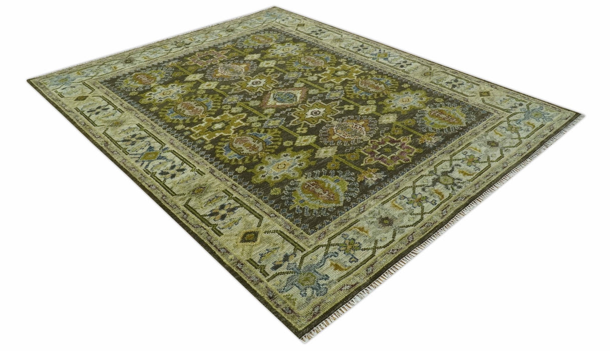 Vintage Style Earthy Green and Silver Traditional Hand Knotted Multi Size wool area rug