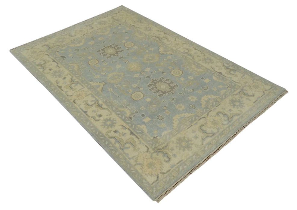 Vintage Style Hand Knotted Gray and Beige 6x9 Traditional Oriental Oushak wool rug