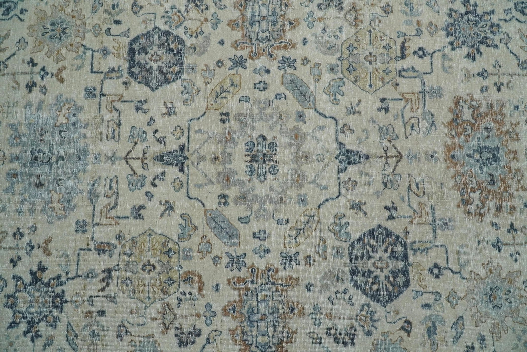 Vintage Style Ivory and Rust 8x10 Traditional Textured Low Pile Wool Rug