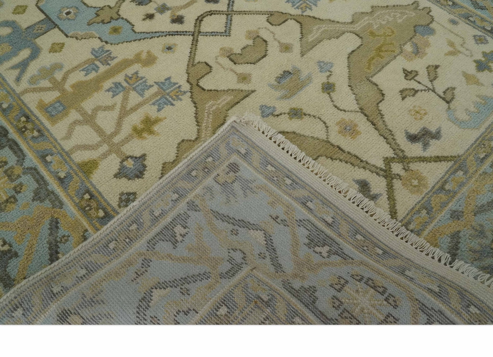 Vintage Style Ivory, Beige and Gray 6x9 Hand Knotted Traditional Oriental Oushak wool rug