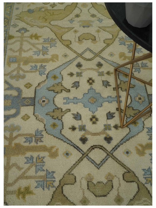 Vintage Style Ivory, Beige and Gray 6x9 Hand Knotted Traditional Oriental Oushak wool rug