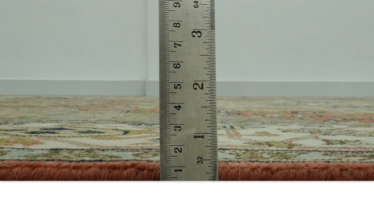 Vintage Style Olive, Rust and Ivory Fine Hand Knotted 8x10 wool area rug