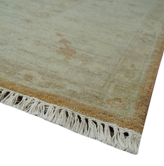Vintage Style Rust and Beige Hand knotted Traditional Oushak 8x10 and 9x12 wool Area Rug