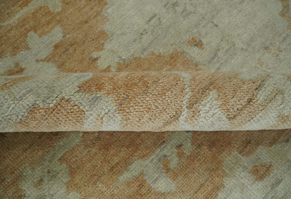 Vintage Style Rust and Beige Hand knotted Traditional Oushak 8x10 and 9x12 wool Area Rug