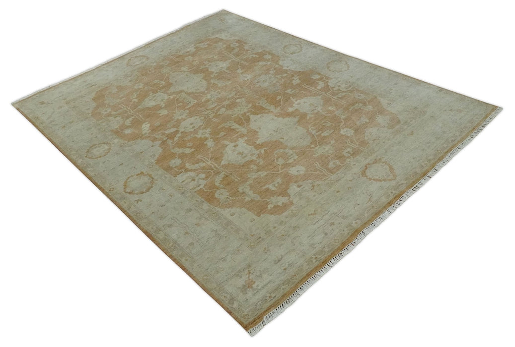 Vintage Style Rust and Beige Hand knotted Traditional Oushak 8x10 and 9x12 wool Area Rug