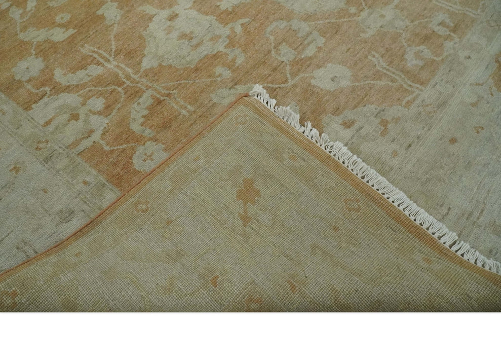Vintage Style Rust and Beige Hand knotted Traditional Oushak 8x10 and 9x12 wool Area Rug