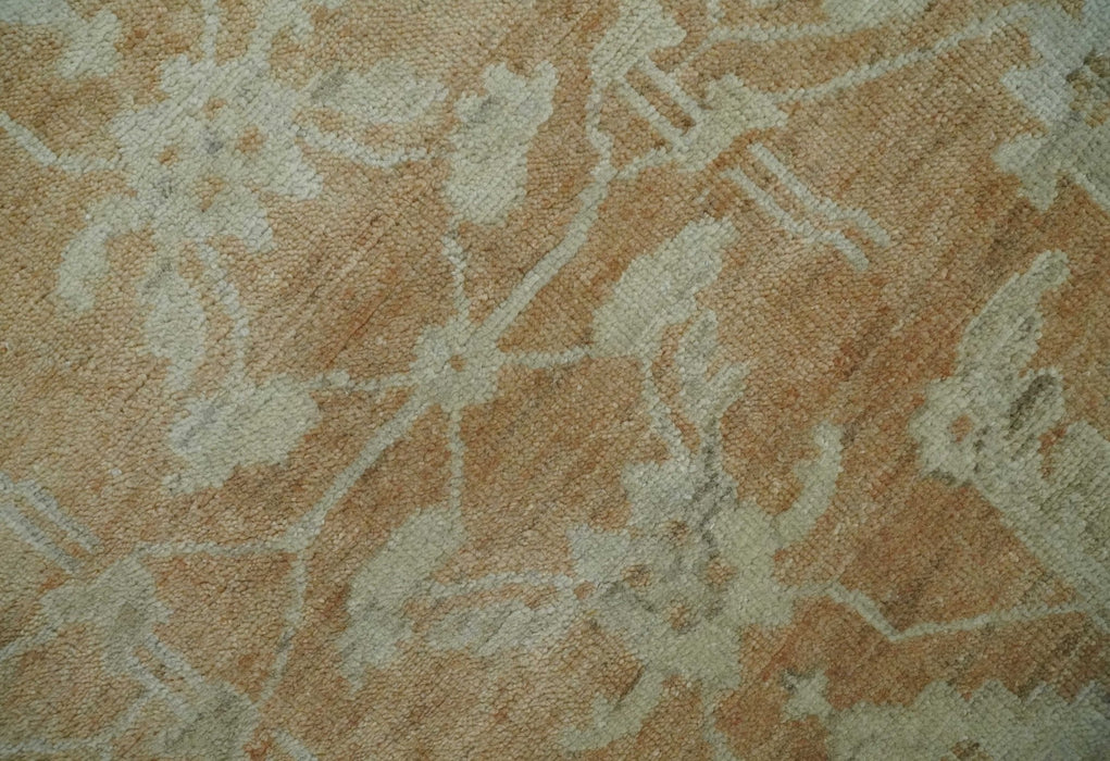 Vintage Style Rust and Beige Hand knotted Traditional Oushak 8x10 and 9x12 wool Area Rug
