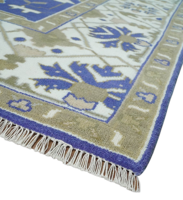 Violet, Ivory and Olive Traditional Hand knotted Oriental Oushak 8x10 wool Area Rug