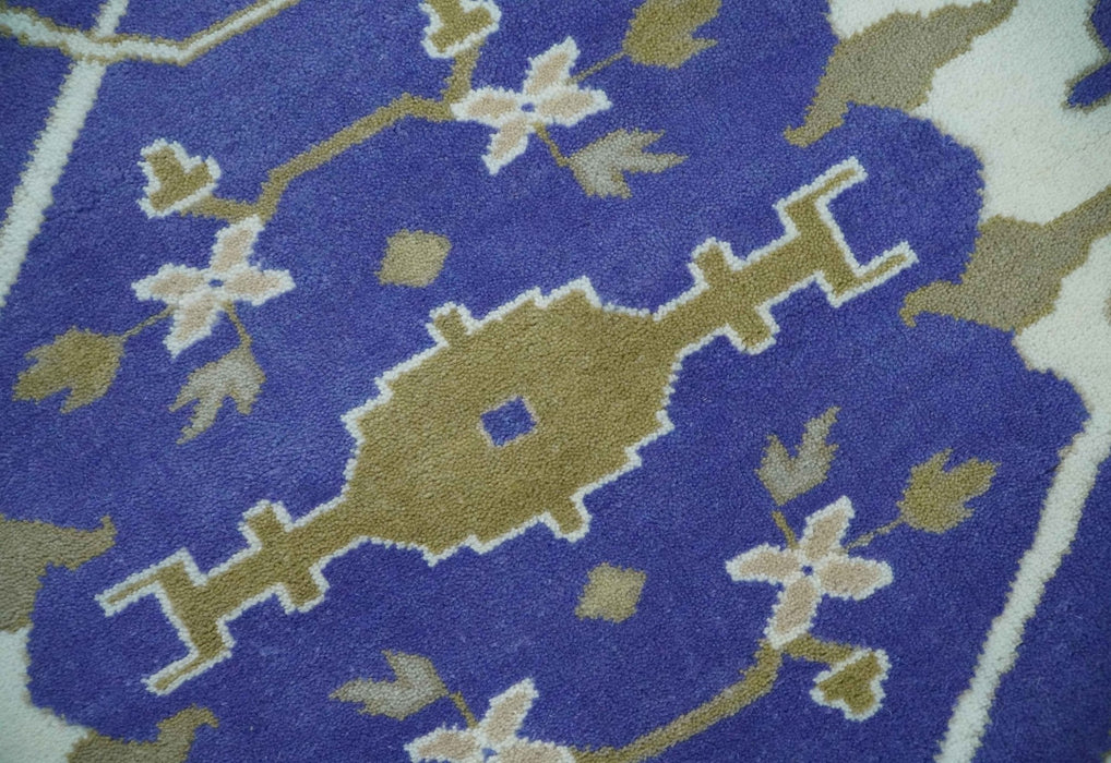 Violet, Ivory and Olive Traditional Hand knotted Oriental Oushak 8x10 wool Area Rug