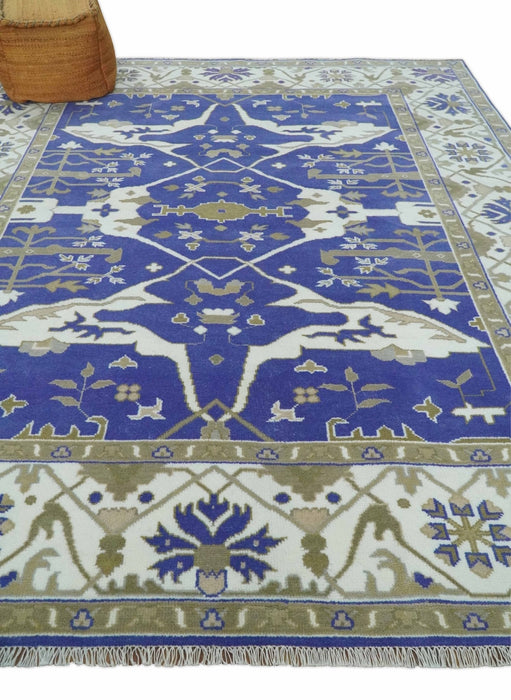 Violet, Ivory and Olive Traditional Hand knotted Oriental Oushak 8x10 wool Area Rug