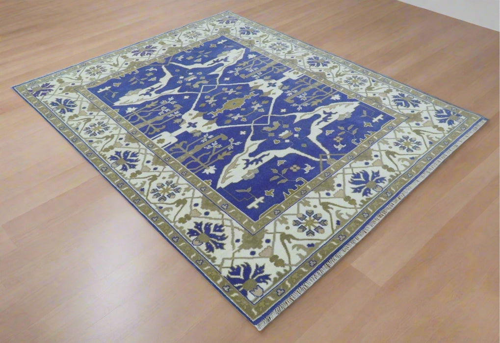 Violet, Ivory and Olive Traditional Hand knotted Oriental Oushak 8x10 wool Area Rug