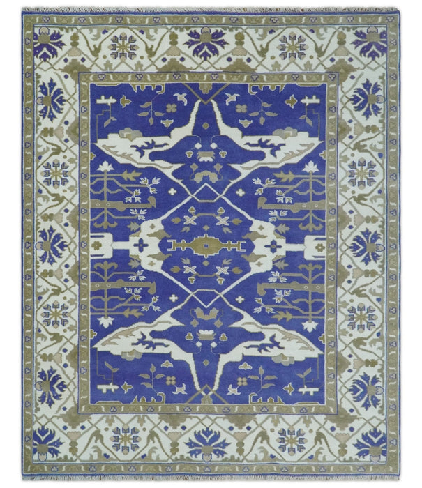 Violet, Ivory and Olive Traditional Hand knotted Oriental Oushak 8x10 wool Area Rug