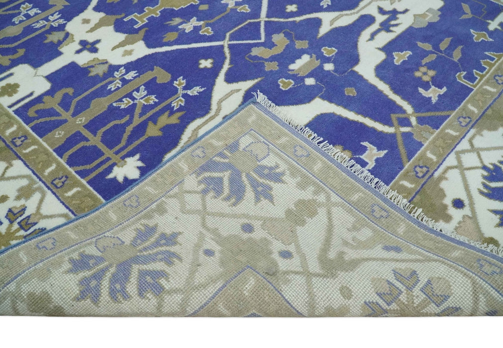 Violet, Ivory and Olive Traditional Hand knotted Oriental Oushak 8x10 wool Area Rug