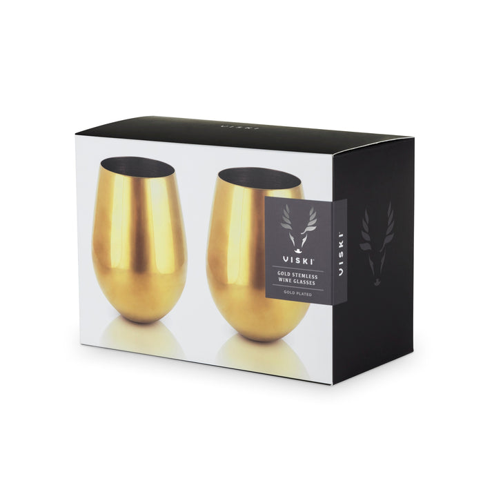 Stainless Steel Stemless Wine Glasses in Gold Set of 2