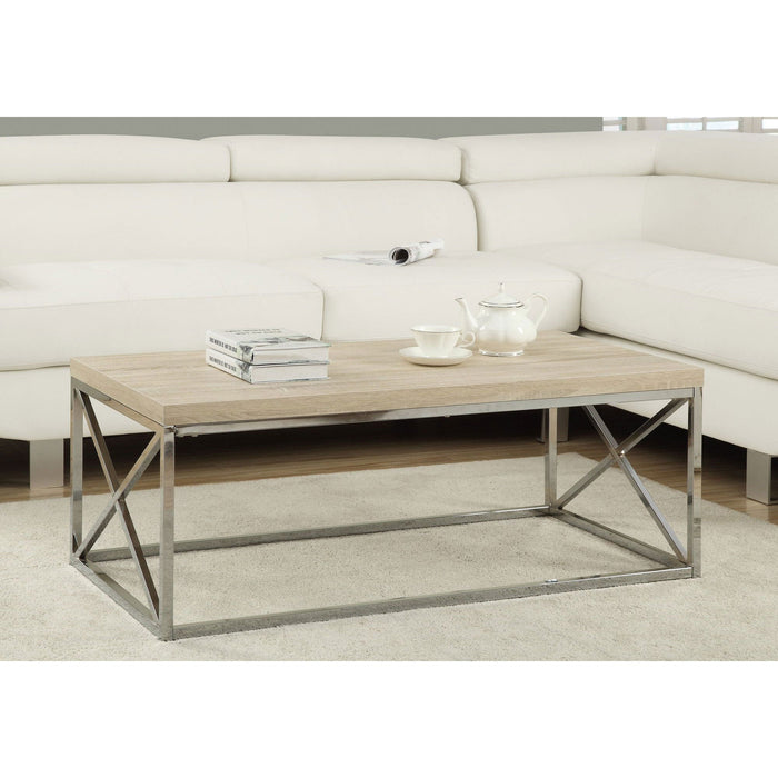 Monarch Natural Wood-Look Finish Chrome Metal Contemporary Coffee Table (2 Pack)