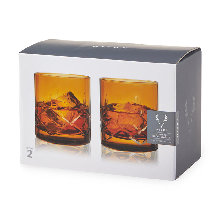 Admiral Crystal Rocks Glasses in Amber Set of 2