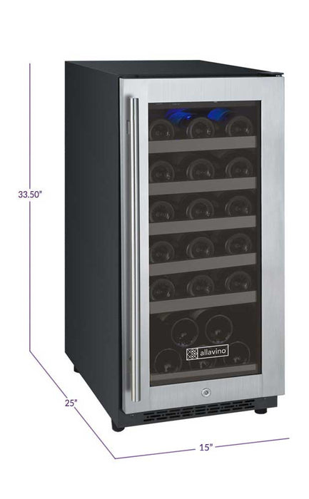 15" Wide FlexCount II Tru-Vino 30 Bottle Single Zone Stainless Steel Right Hinge Wine Refrigerator