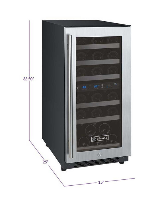 15" Wide FlexCount II Tru-Vino 30 Bottle Dual Zone Stainless Steel Right Hinge Wine Refrigerator