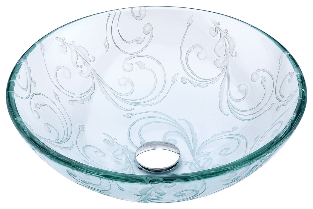 Vieno Series Vessel Sink with Pop-Up Drain in Crystal Clear Floral